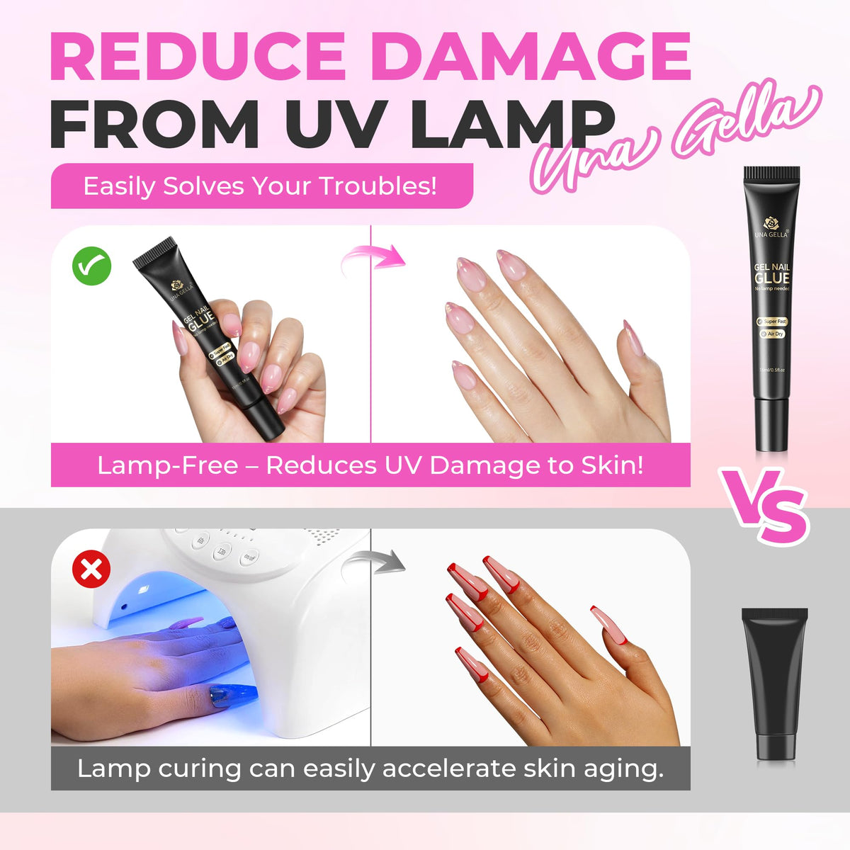 UNA GELLA used in home manicure scene highlighting fast-dry, low-odor convenience