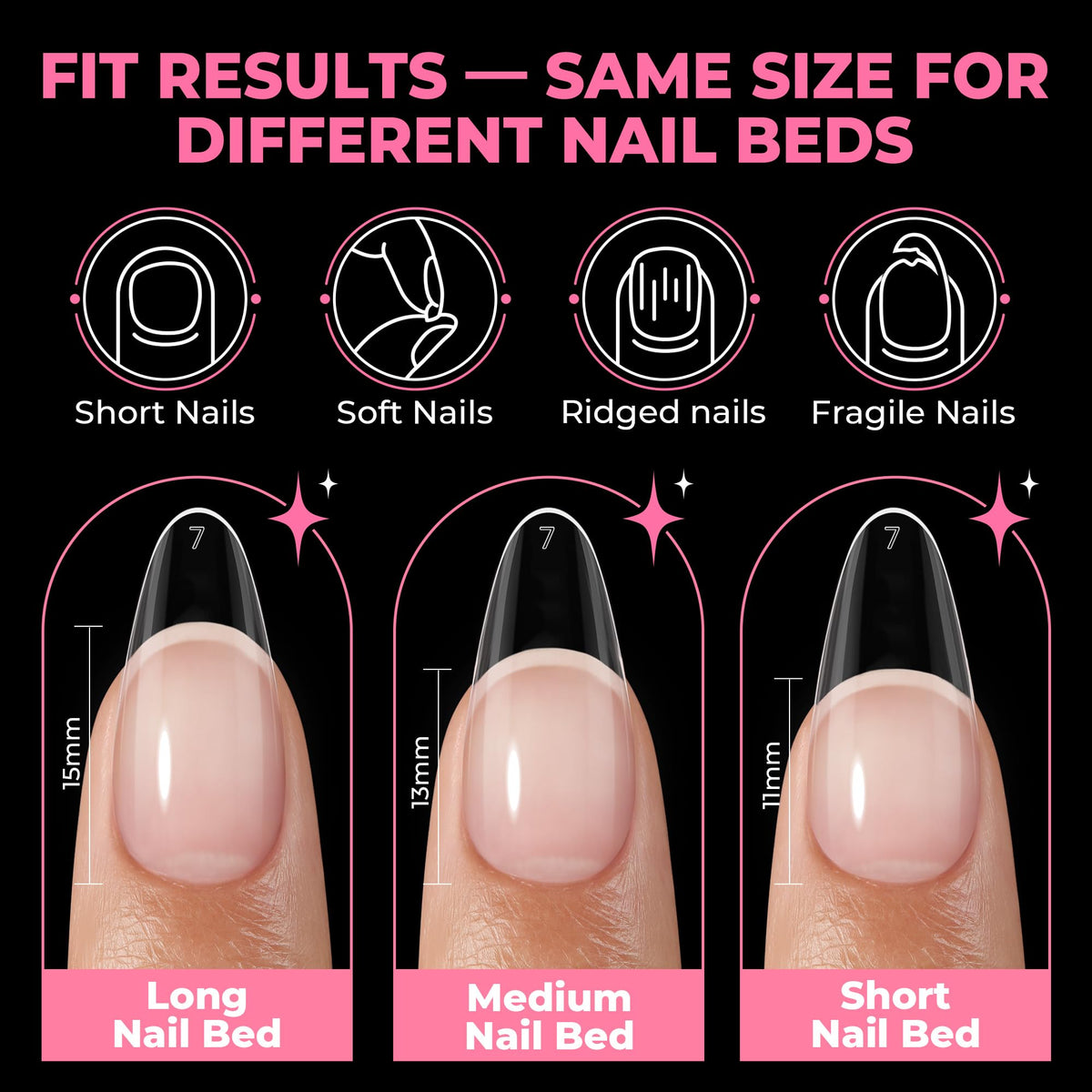 UNA GELLA scale comparison on fingertip showing realistic length and fit
