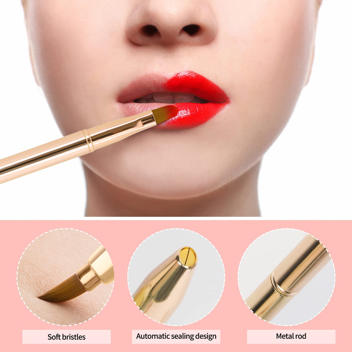 Unaone brush next to lipstick for scale illustrating travel-friendly compact size