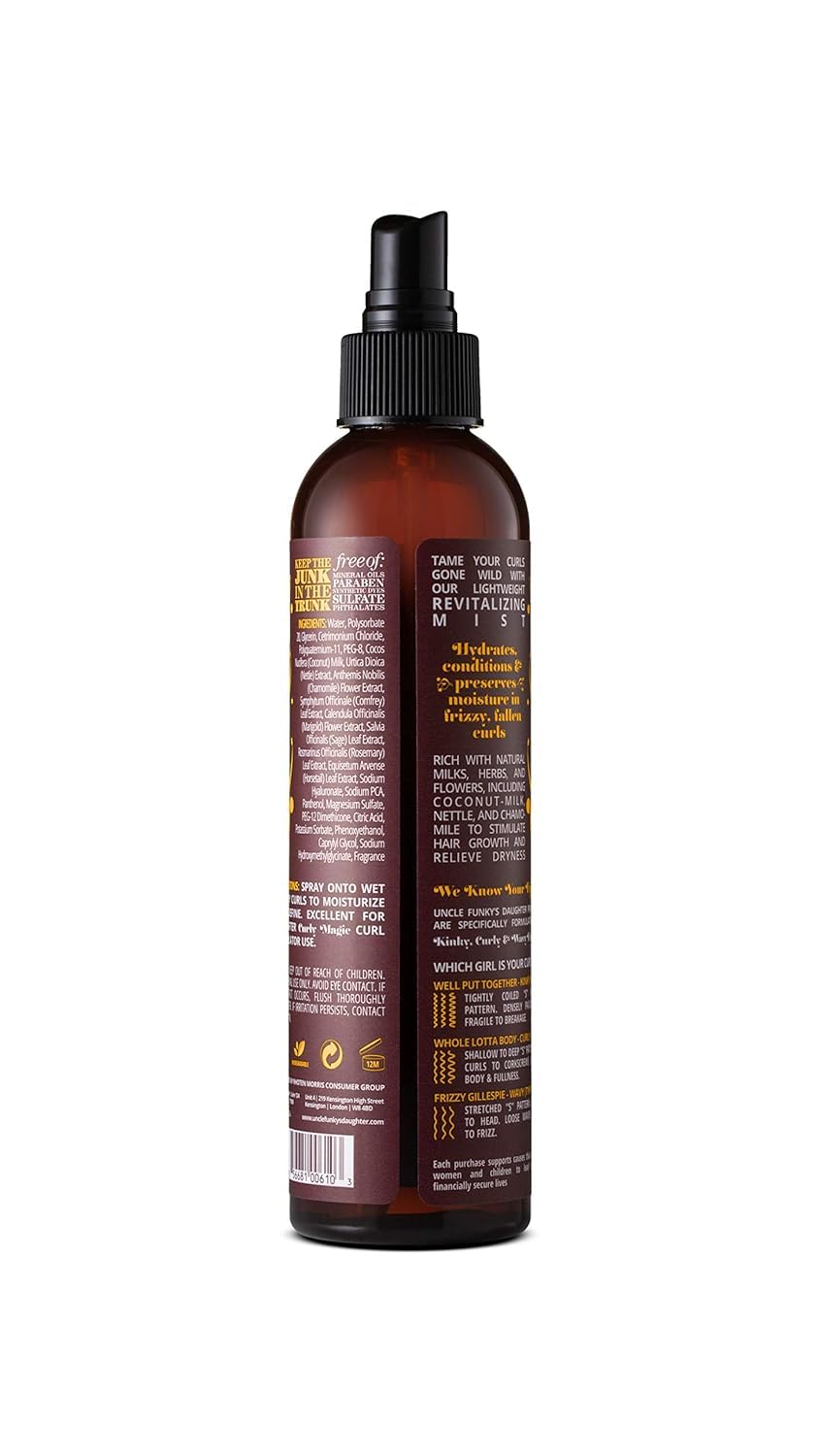 Uncle Funky's Daughter spray nozzle dispensing mist for even hydration