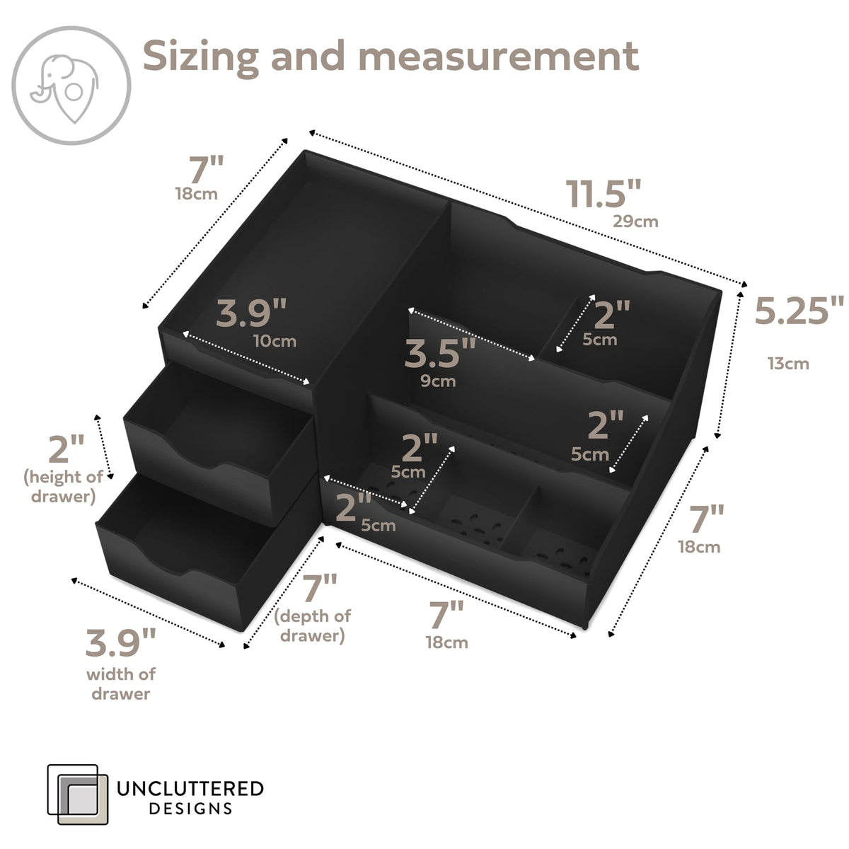 Uncluttered Designs top layout highlighting compartments that separate grooming items