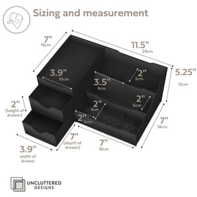 Uncluttered Designs top layout highlighting compartments that separate grooming items