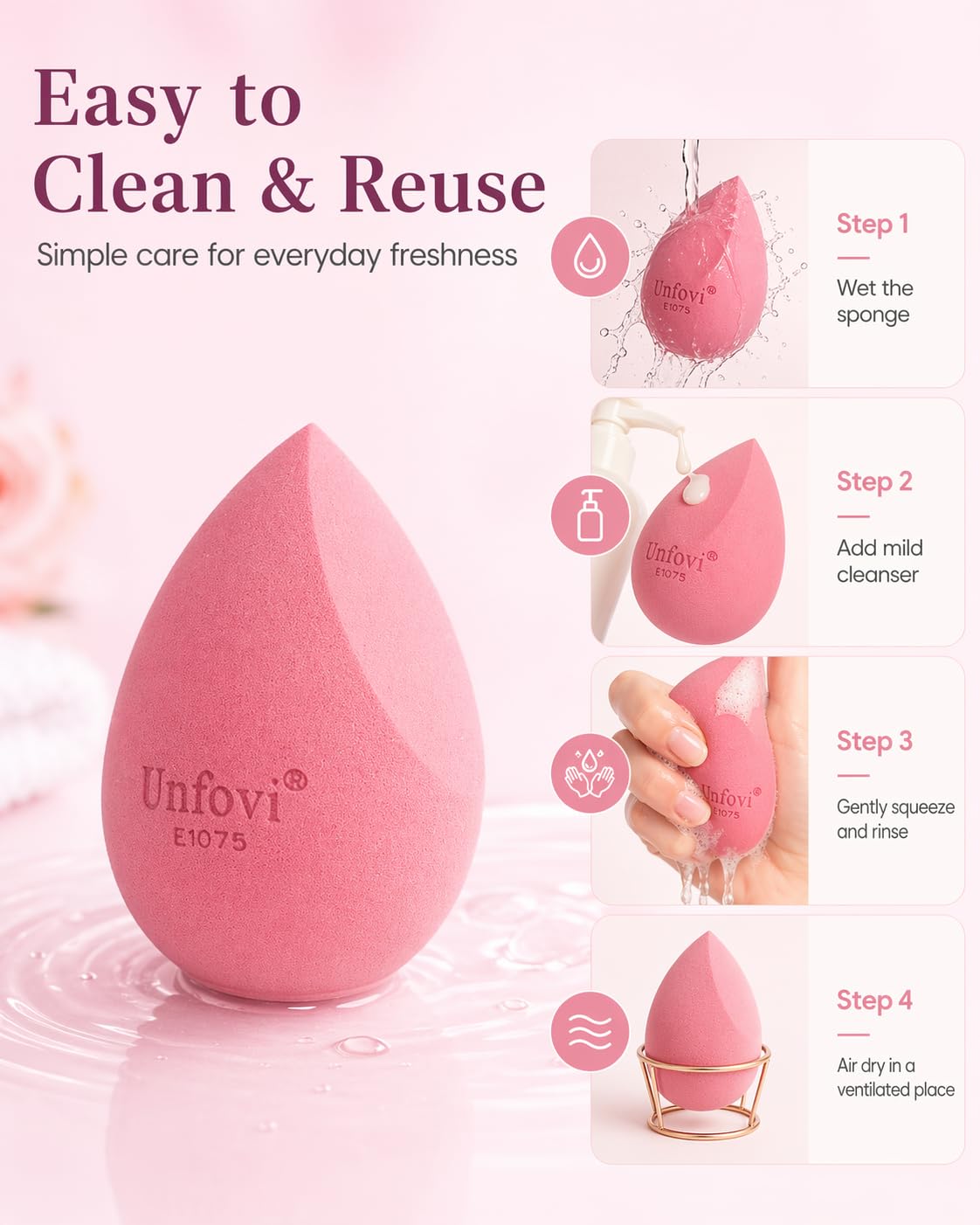 Unfovi cleaning and drying sponges showing easy-care and reuse benefit