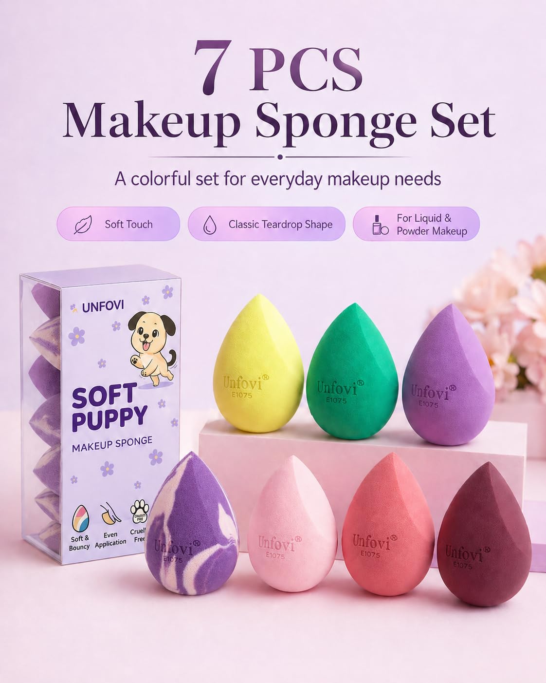 Unfovi seven sponges arranged to show varied colors and uses