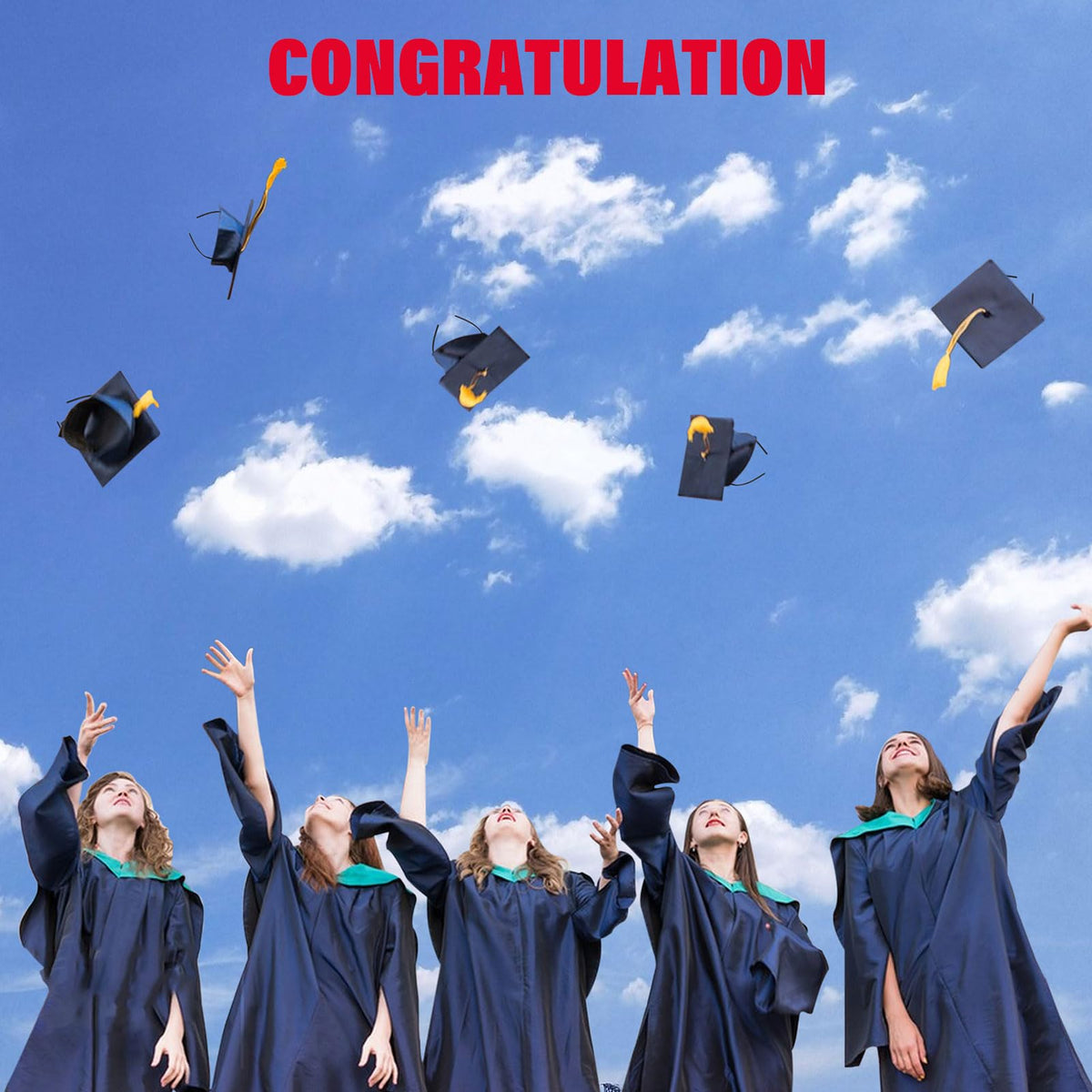 unibouti graduates tossing caps while headbands keep mortarboards secure
