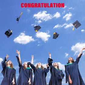unibouti graduates tossing caps while headbands keep mortarboards secure