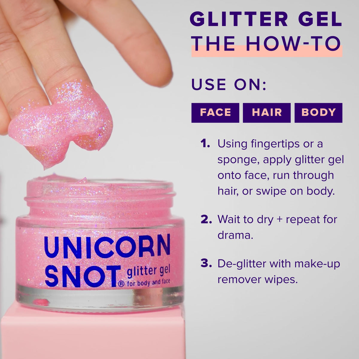 UNICORN SNOT Flamingo jar held in hand to show 1.7 oz scale and travel-friendly size