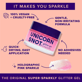 UNICORN SNOT Flamingo gel texture close-up displaying holographic flakes and smooth gel base