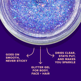 UNICORN SNOT gel applied on eyelid showing controlled sparkle and precise cosmetic finish