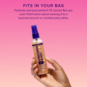 Unicorn Snot label detail highlighting SPF 35 and reef-safe formula