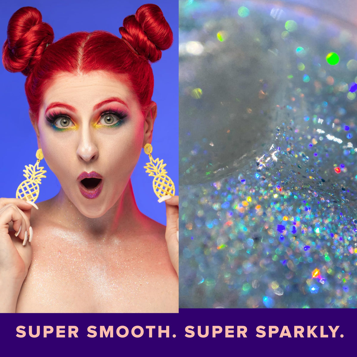 UNICORN SNOT applied to eyelid close-up highlighting holographic shine and precision