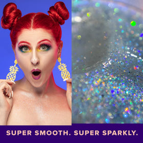UNICORN SNOT applied to eyelid close-up highlighting holographic shine and precision