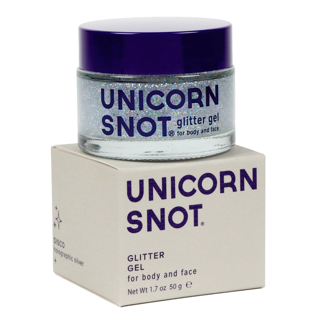 UNICORN SNOT model at festival wearing silver glitter gel for standout sparkle