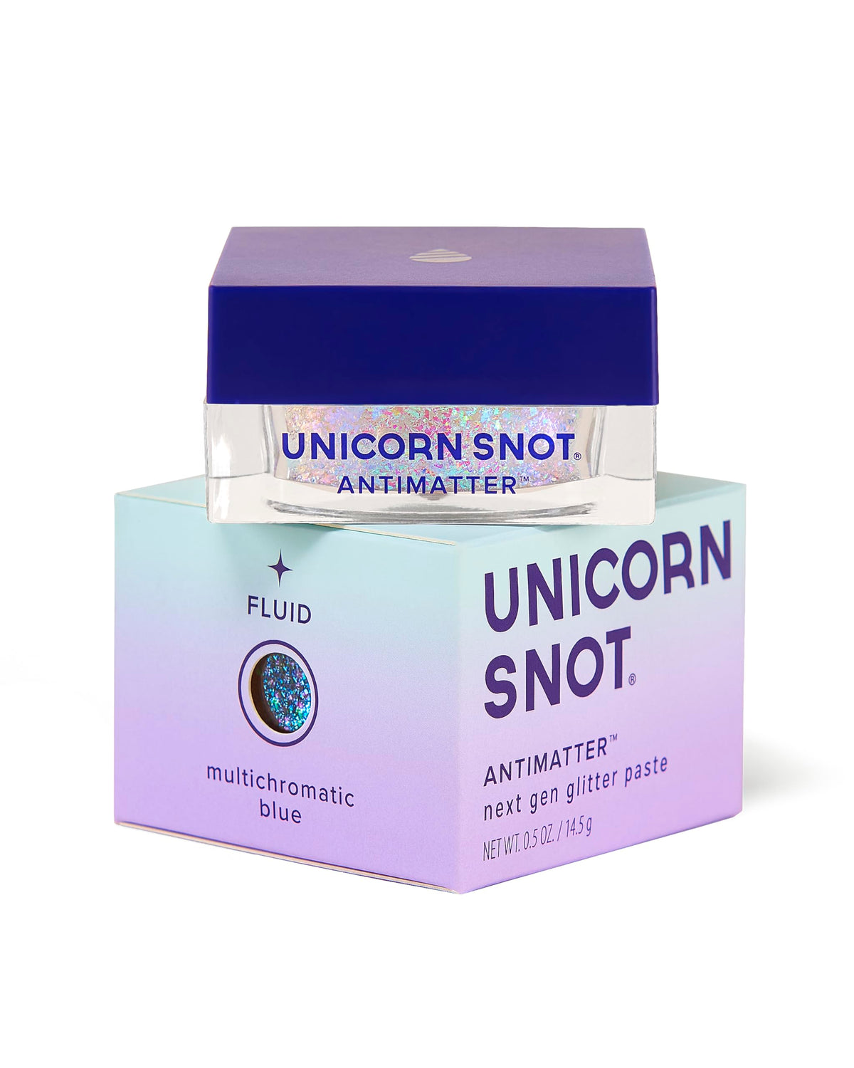 Unicorn Snot pot front view showing label and compact size benefit