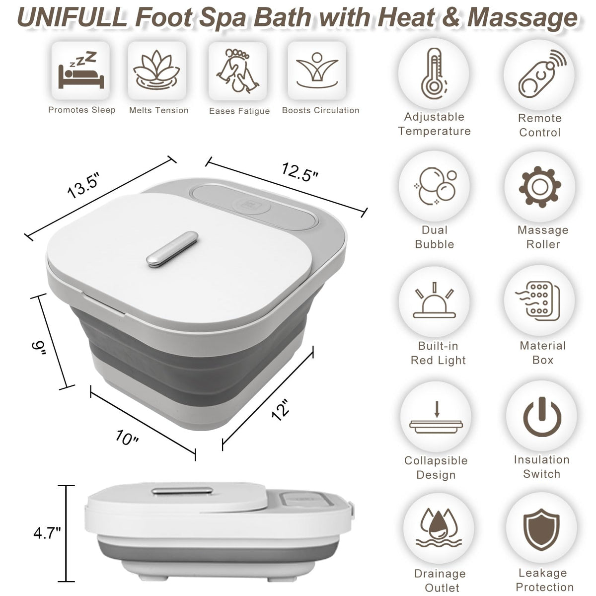 UNIFULL collapsed foot spa folded flat to save space and simplify storage