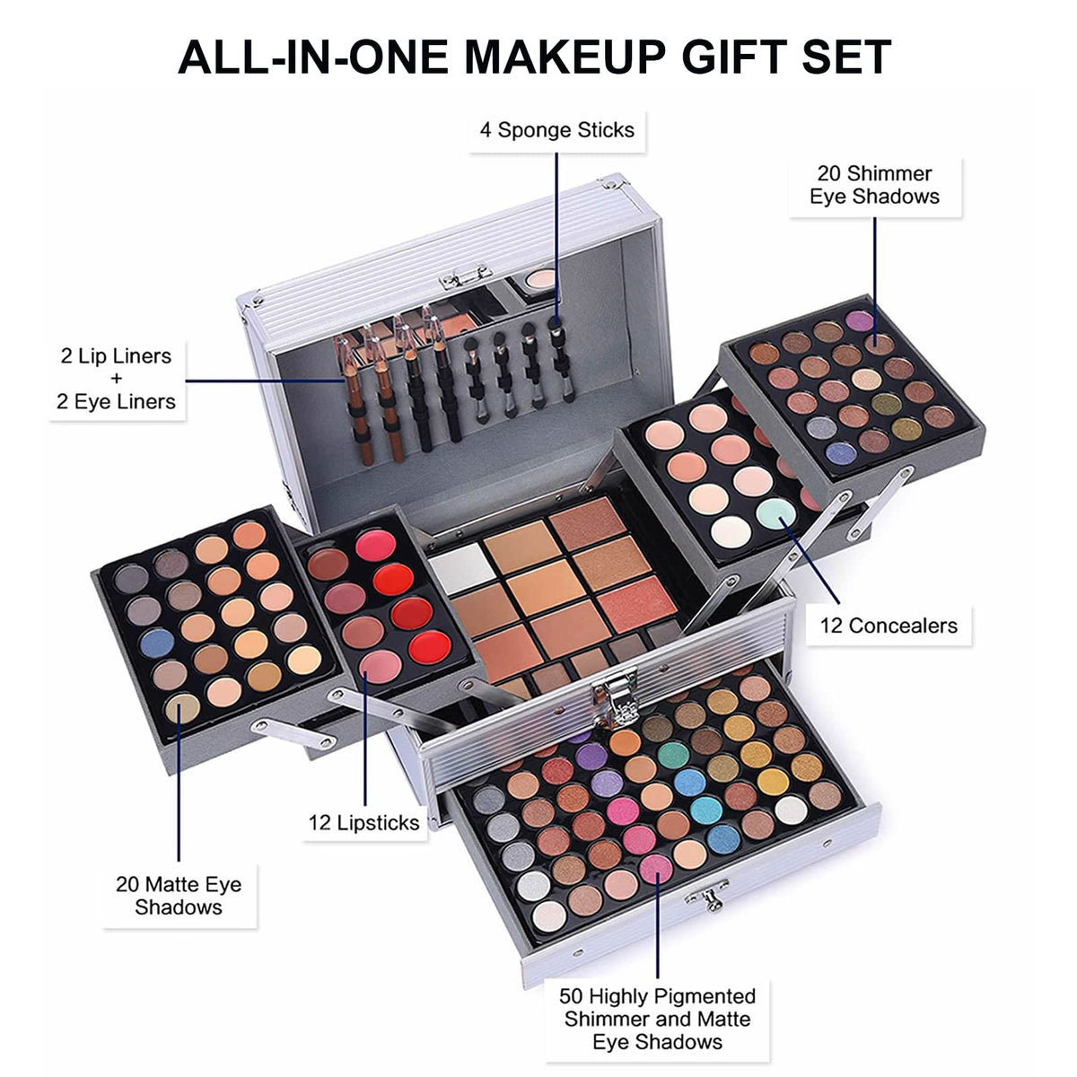 UNIFULL makeup kit fully opened with full-size mirror for on-the-go application and convenience