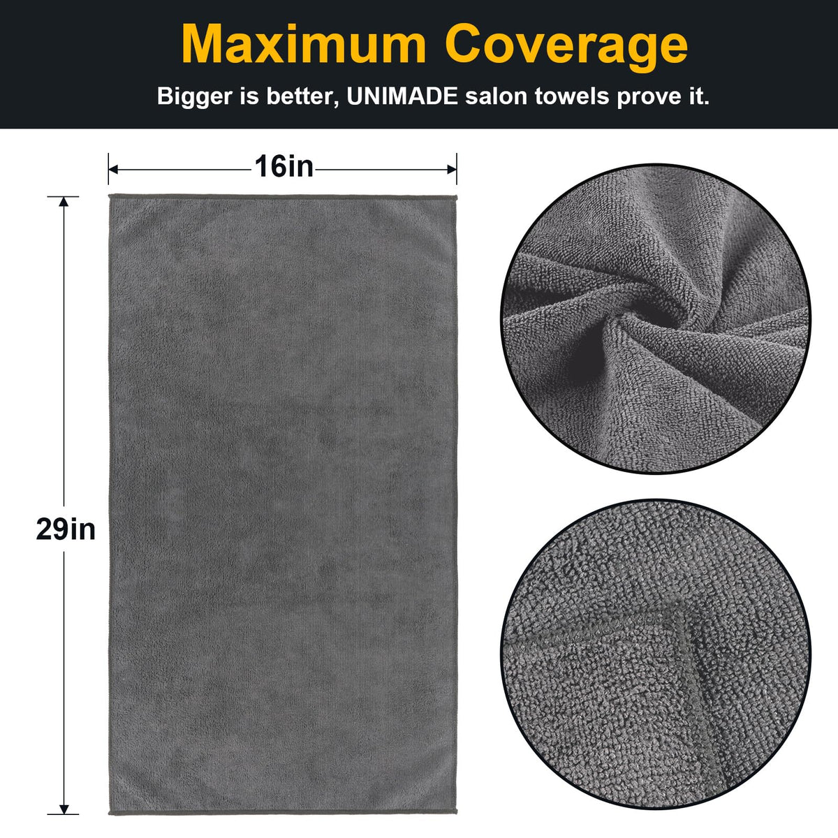 UNIMADE microfiber weave close-up showing soft texture and fast absorbency