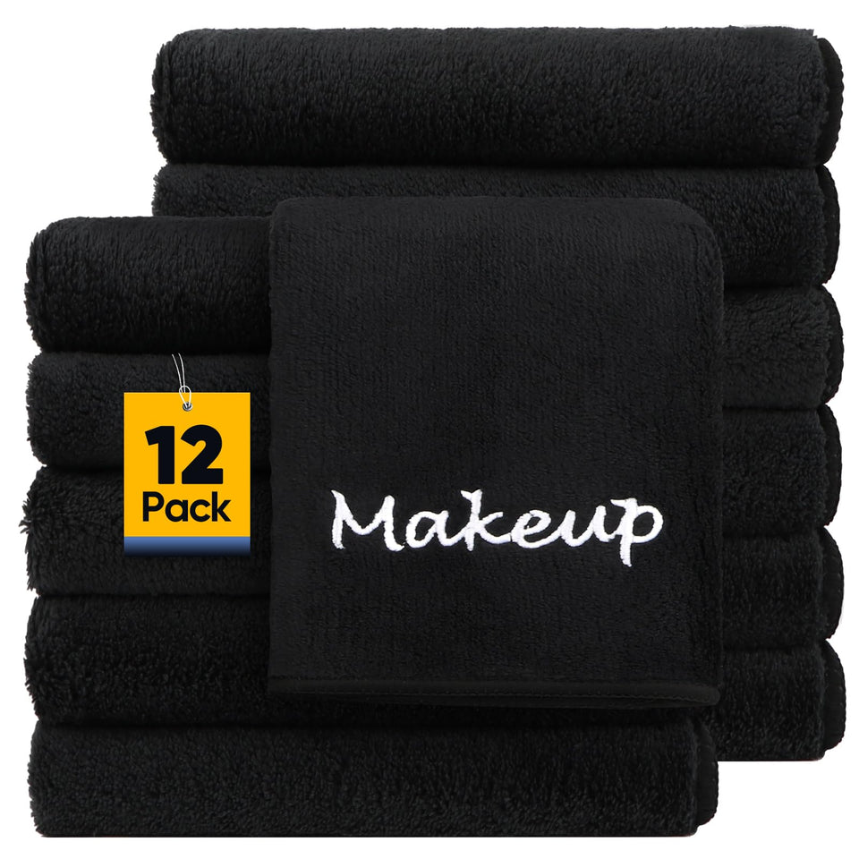 UNIMADE front view of 12-pack black cloths showing neat stack and packaging benefit