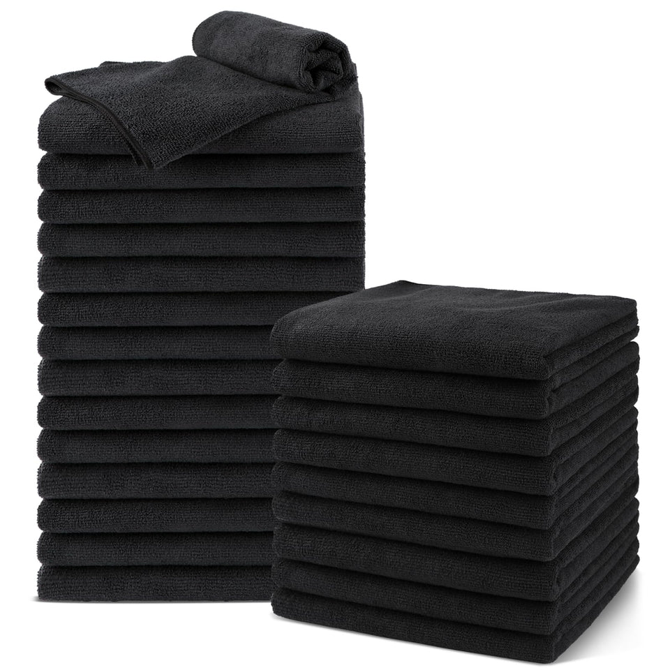 UNIMADE front pack of 24 black salon towels showing bulk value and convenience