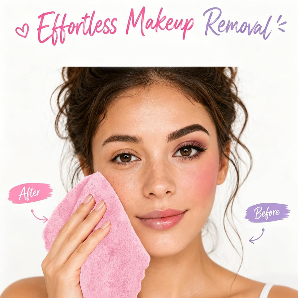 UNIMADE removing makeup with a damp cloth demonstrating gentle cleansing