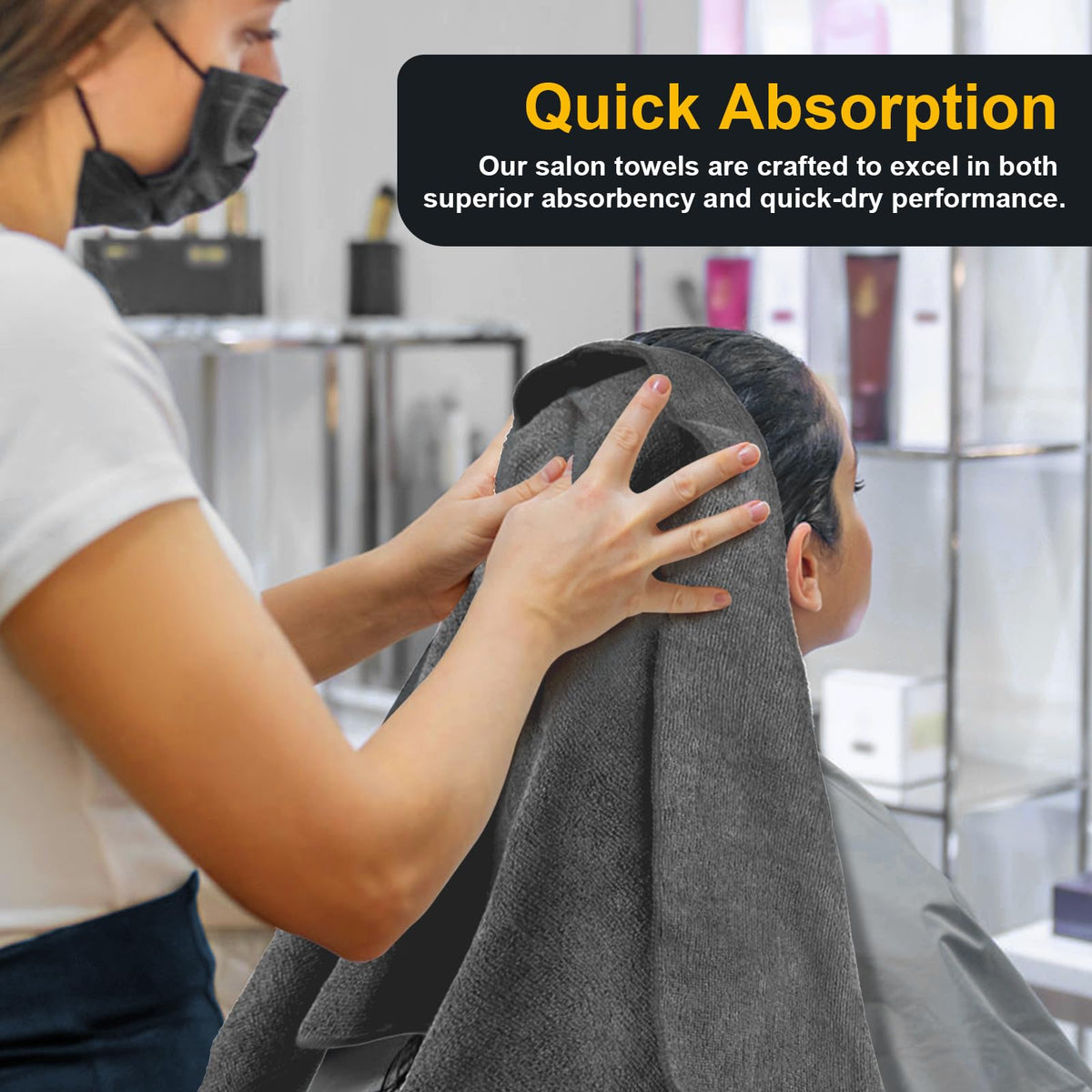 UNIMADE towel used by stylist to dry client hair providing comfort