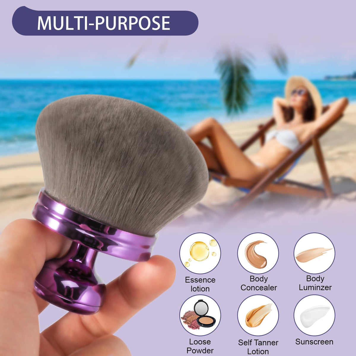 UNIMEIX brush next to hand showing 3.2 inch head size for scale
