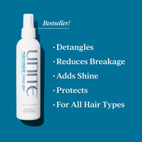 UNITE 7SECONDS spritz in hand demonstrating quick detangling and lightweight feel