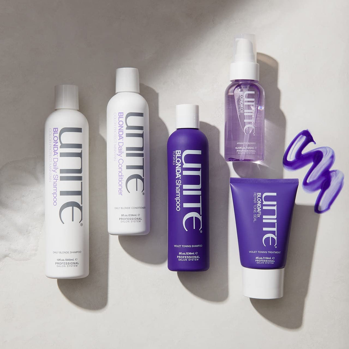 UNITE Hair BLONDA in bathroom setting showing salon-like at-home maintenance benefit