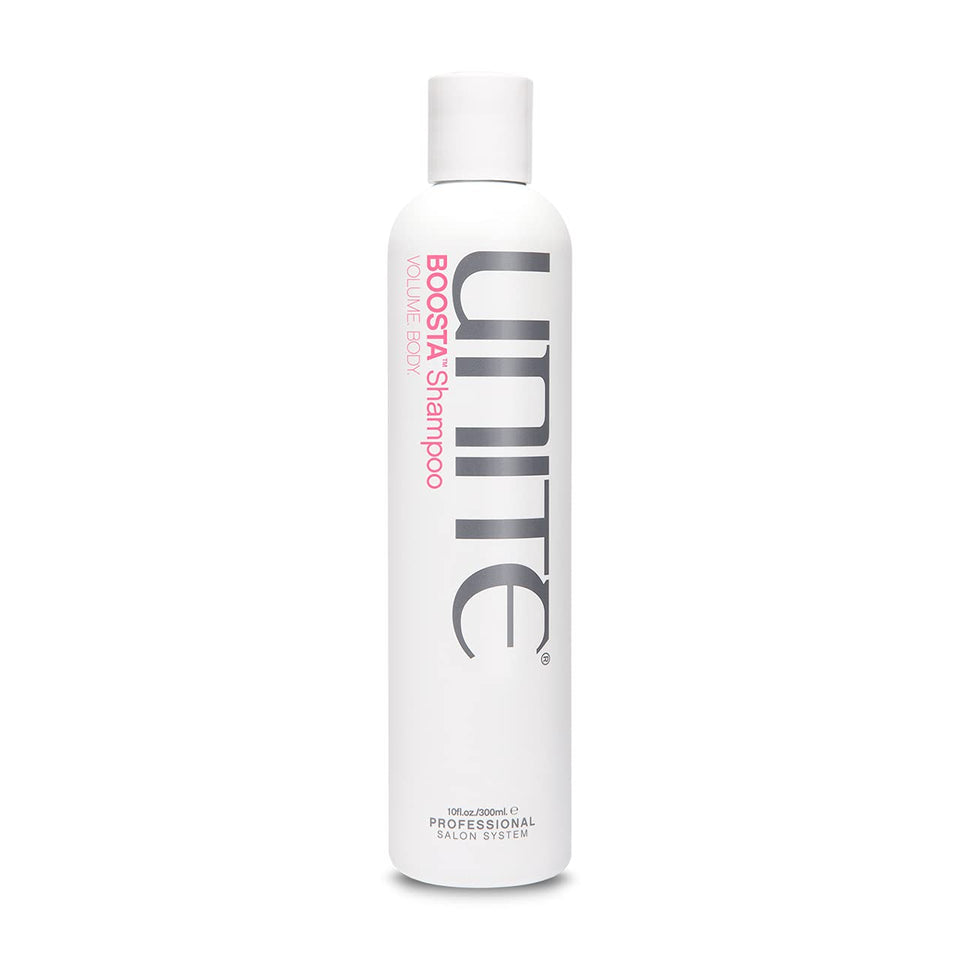 UNITE BOOSTA shampoo front bottle showing label and 10 fl oz size, promotes lightweight volume