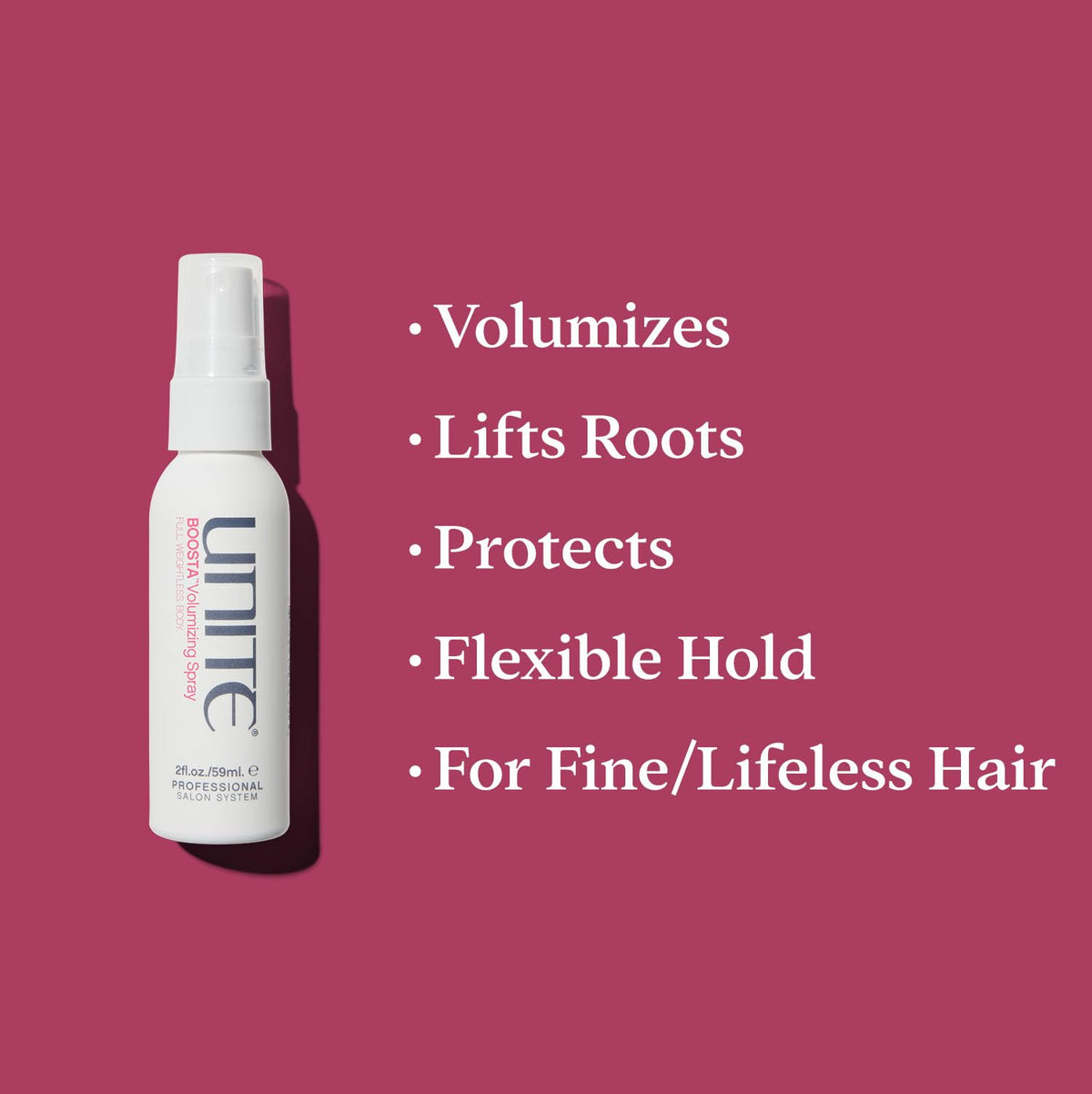 UNITE BOOSTA being sprayed at hair roots to create instant lift and texture
