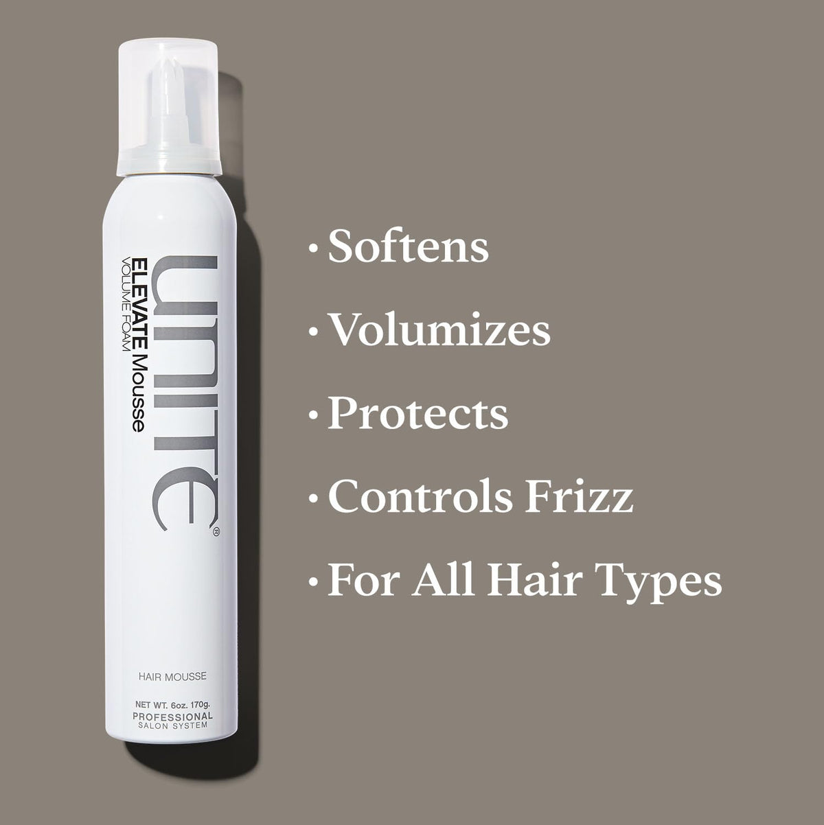 UNITE ELEVATE mousse foam texture close-up showing airy cream foam for weightless volume benefit