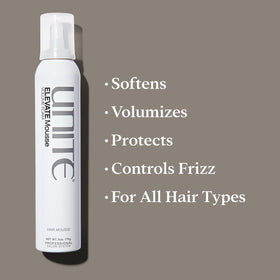 UNITE ELEVATE mousse foam texture close-up showing airy cream foam for weightless volume benefit