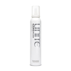 UNITE ELEVATE mousse front bottle view showing brand and sleek packaging benefit: professional styling