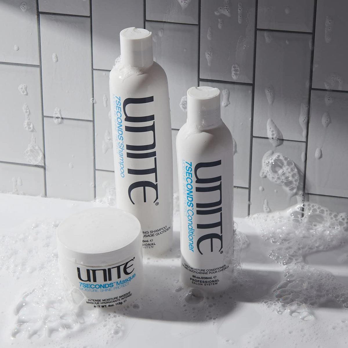 UNITE applied to hair ends demonstrating smooth, shiny results and improved manageability