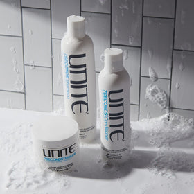 UNITE applied to hair ends demonstrating smooth, shiny results and improved manageability