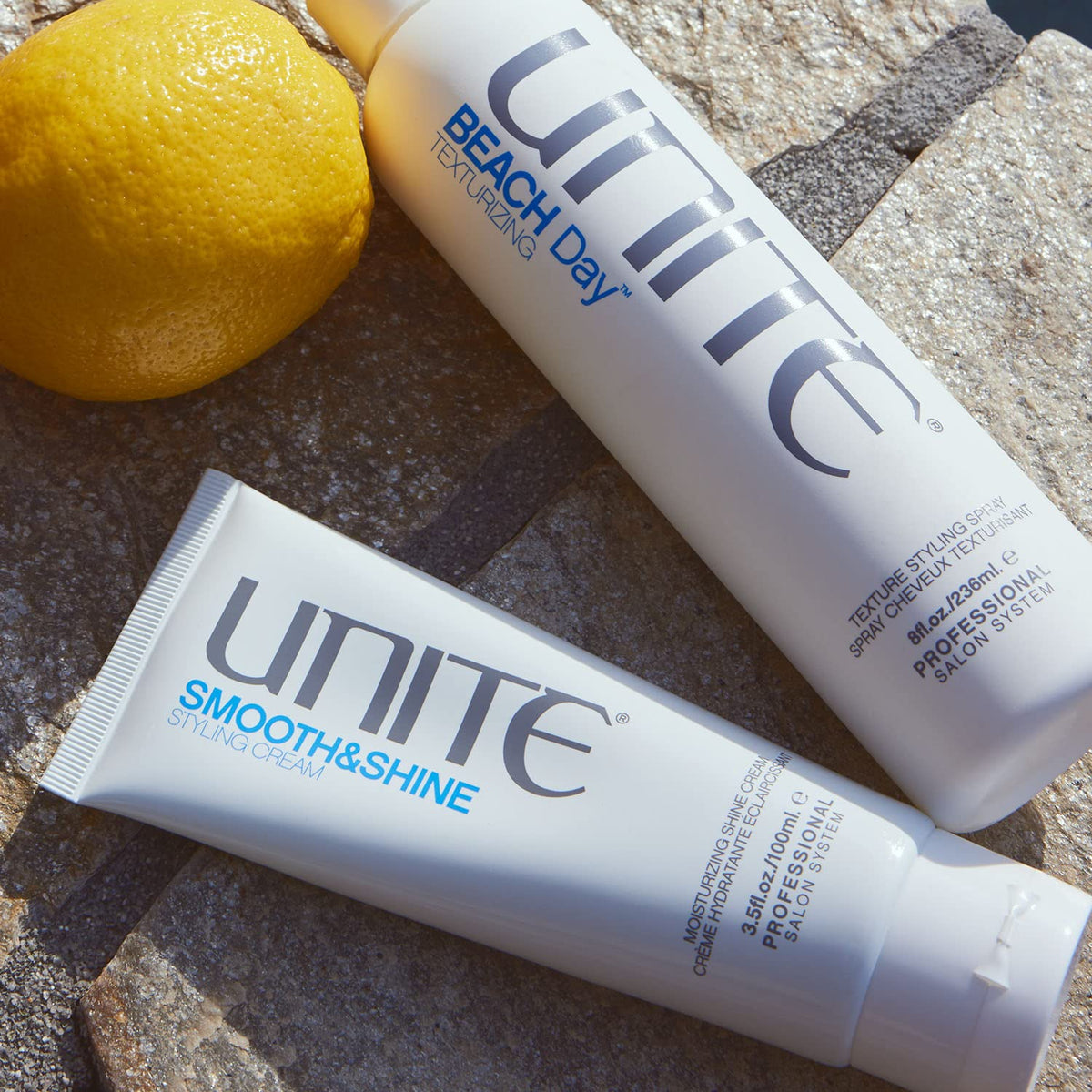UNITE SMOOTH&SHINE staged on bathroom vanity for daily styling and salon-quality results