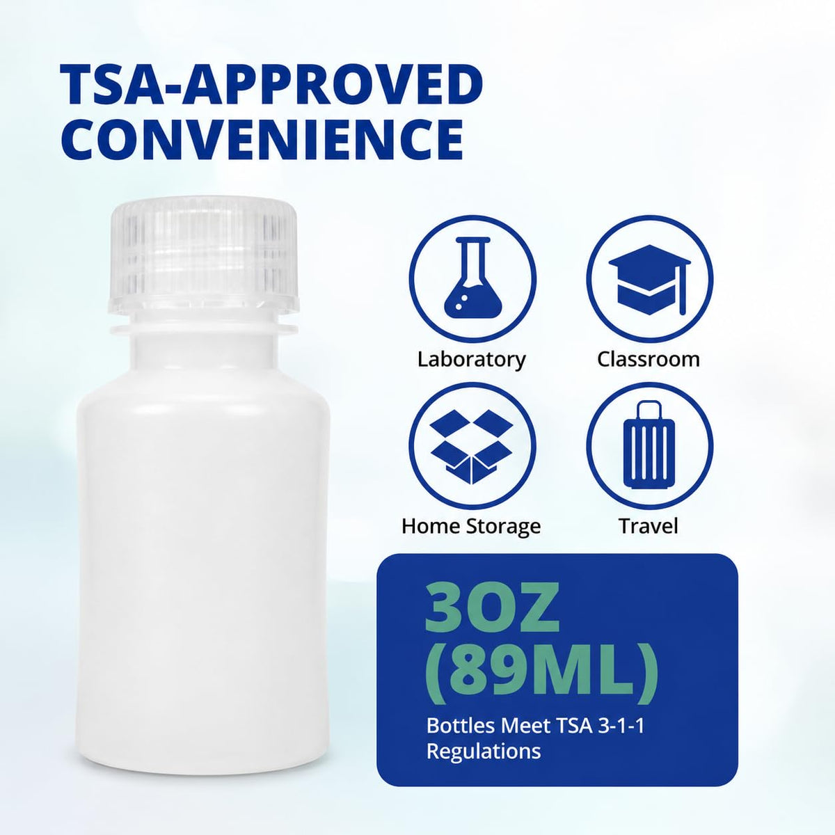 United Scientific a single bottle standing upright in a toiletry bag to prevent tipping