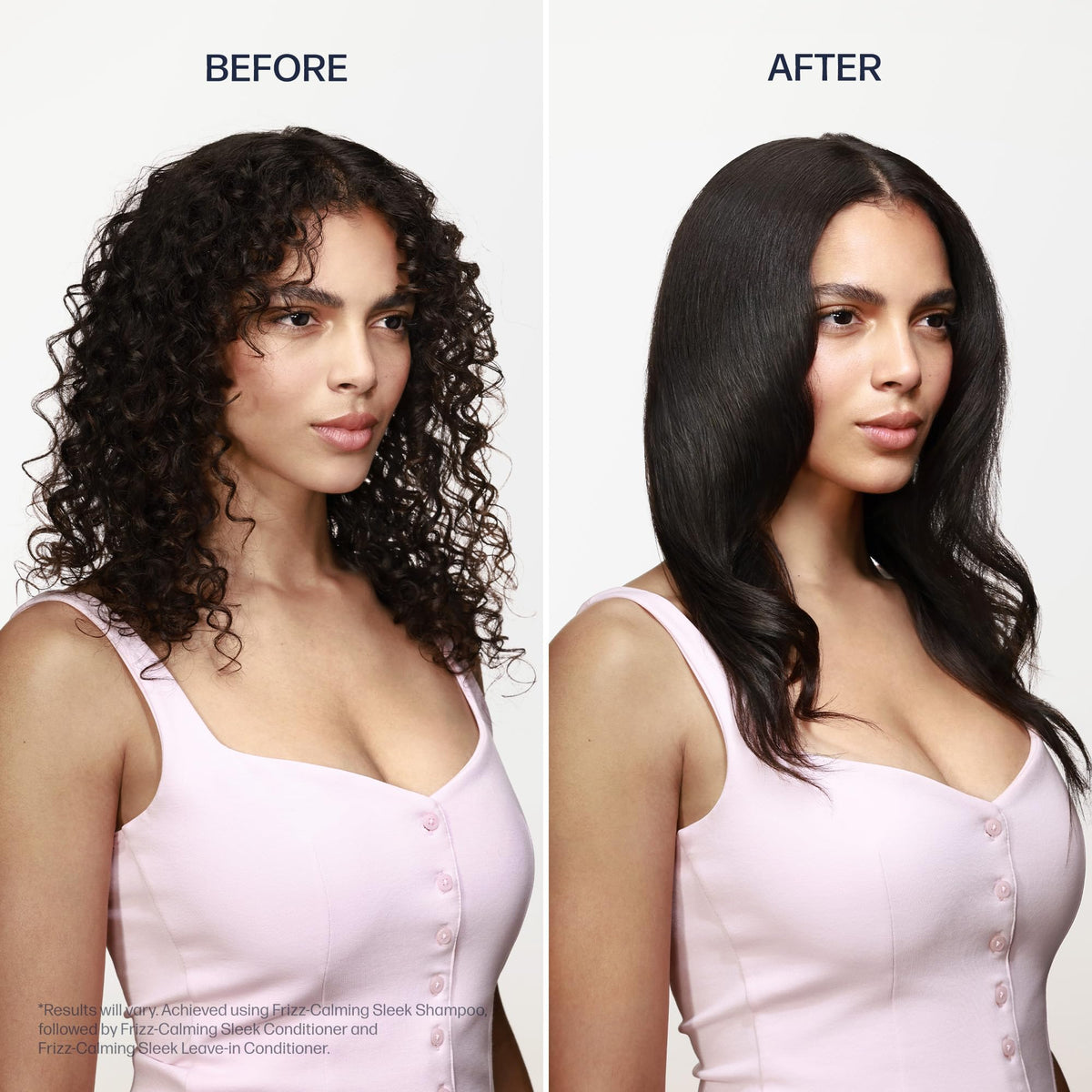 UNOVE after-use sleek shiny hair demonstrating reduced frizz and glossy finish