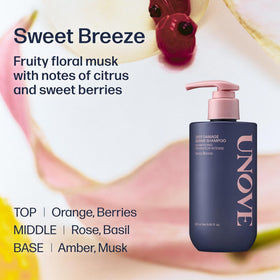 UNOVE shampoo in shower scene showing everyday use and refreshing benefit