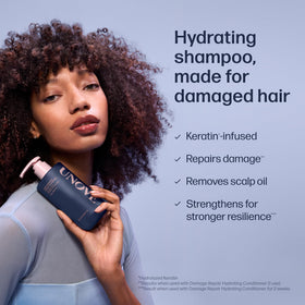 UNOVE shampoo pouring into palm illustrating easy application benefit