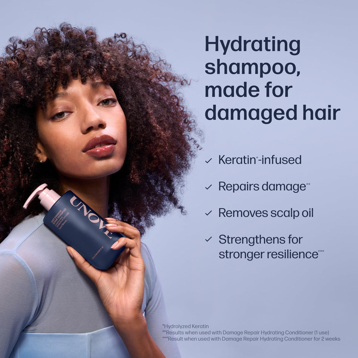 UNOVE shampoo in hand during use showing easy application and coverage