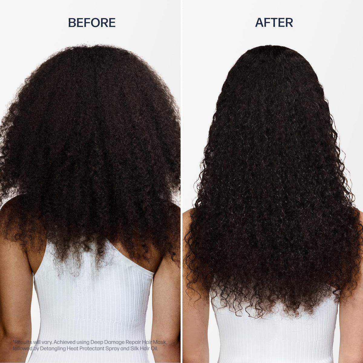 UNOVE before and after comparison illustrating improved shine and reduced frizz