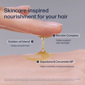 UNOVE texture close-up showing smooth lightweight oil that absorbs without greasiness