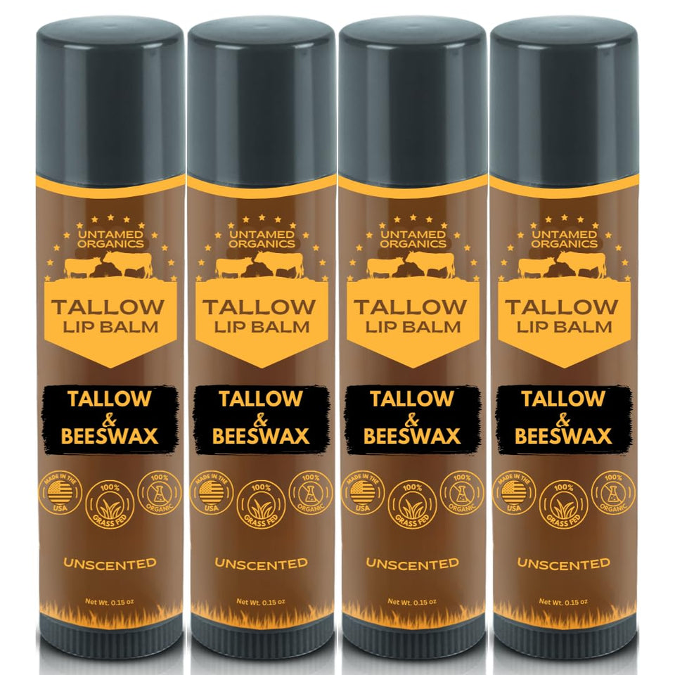 Untamed Organics front packaging showing four balm tubes and brand logo for convenient storage