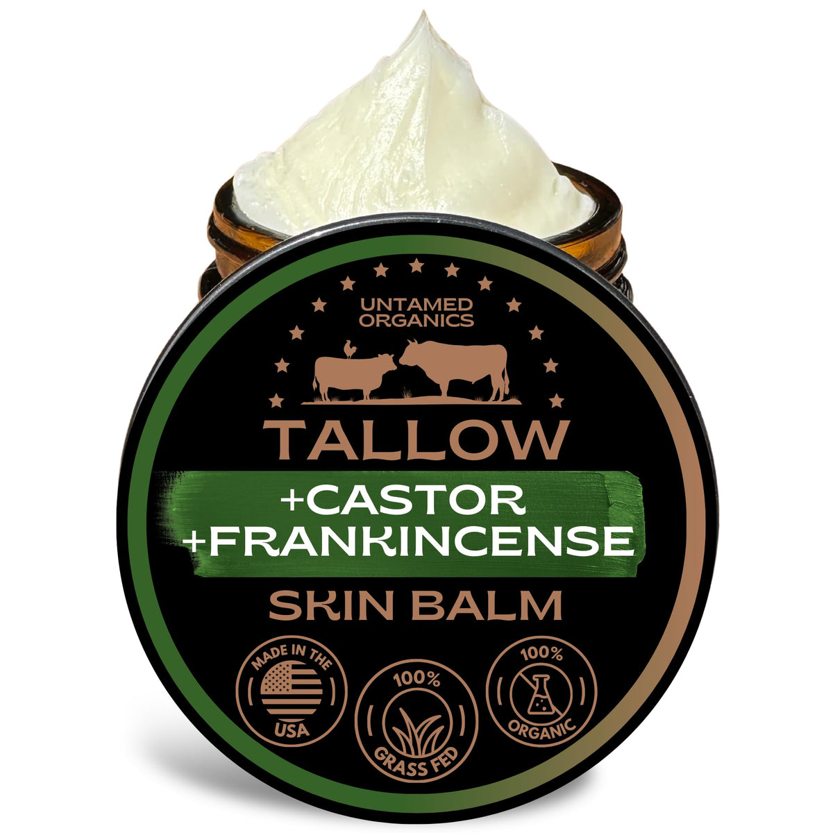 Untamed Organics front tin showing branding and compact moisturizer