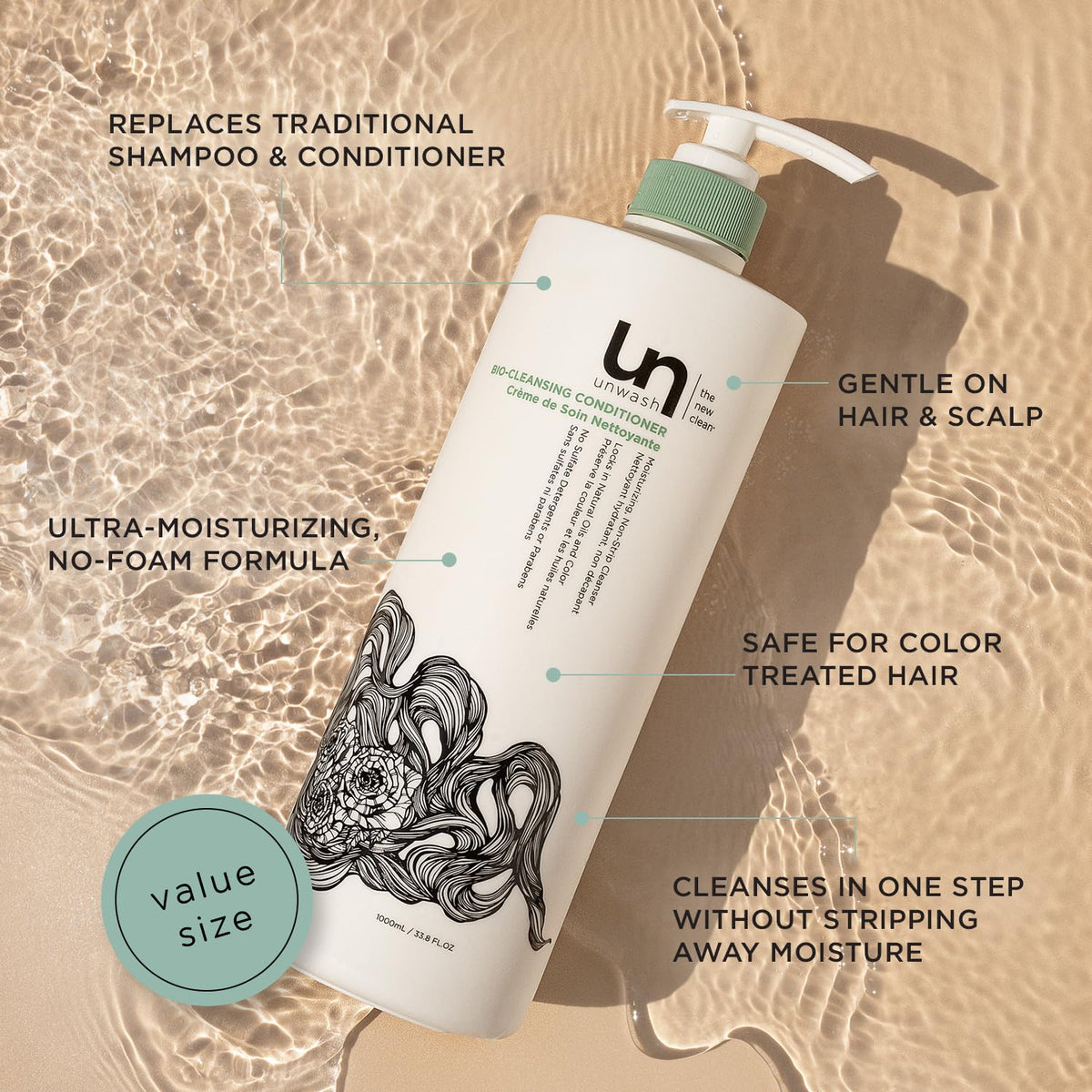 unwash pump and label closeup highlighting product details and clarity