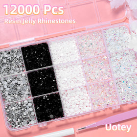 Uotey close-up faceted resin rhinestones highlighting sparkle and iridescent finish