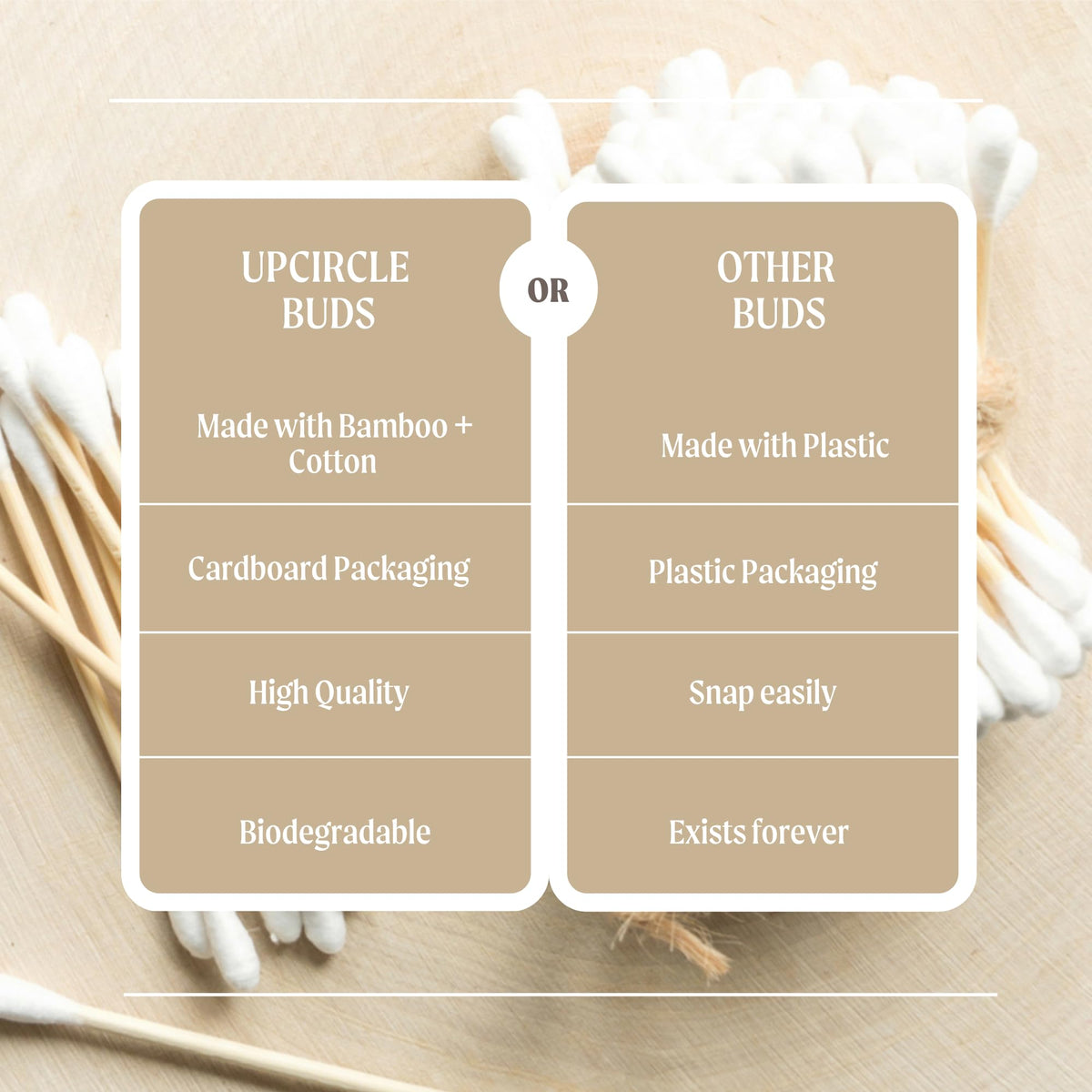 Hand holding a single UpCircle bamboo cotton bud for scale and ergonomic benefit