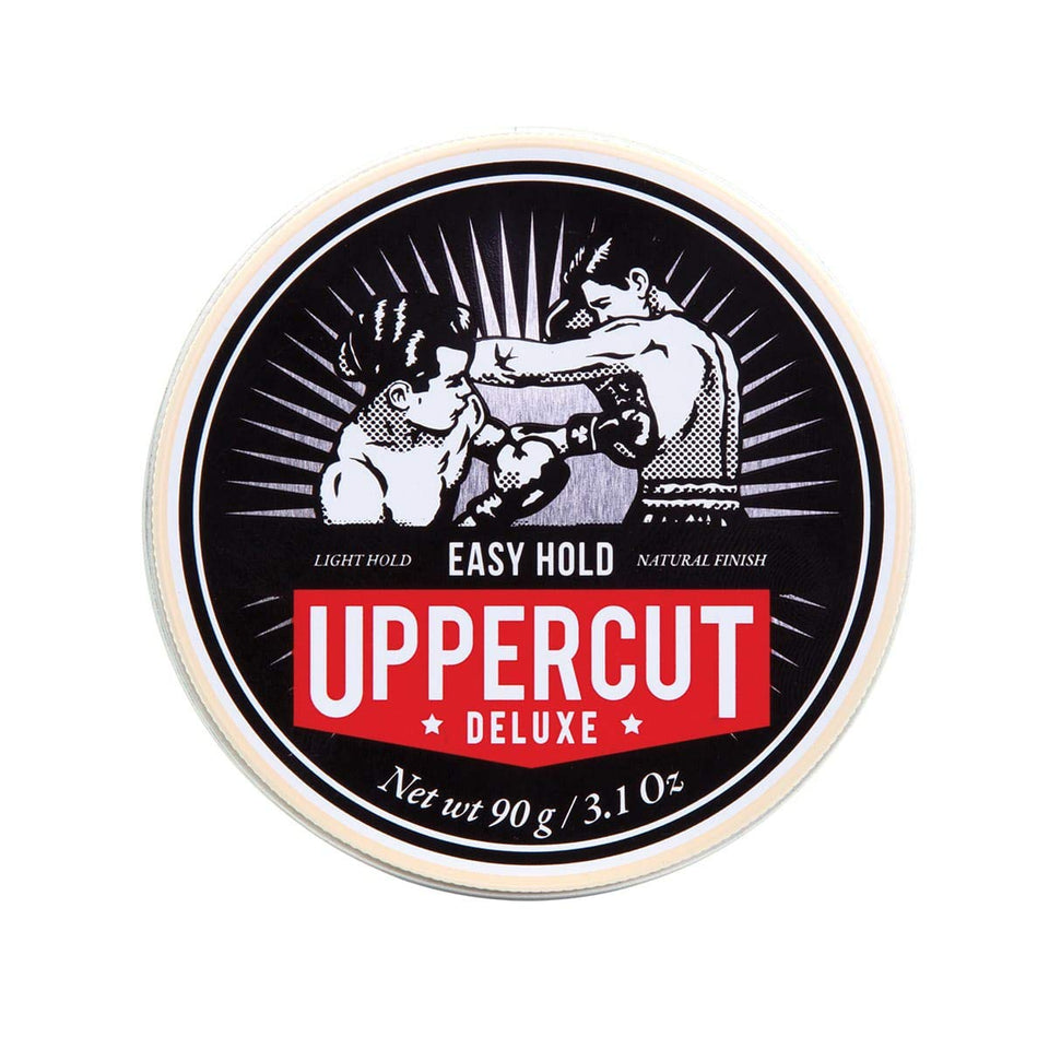 Uppercut Deluxe jar front view showing product and compact 90g size benefit