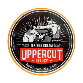 UPPERCUT DELUXE front packaging showing product jar and branding benefits